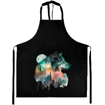 Discover Forest Wolf Watercolor Portrait Aprons