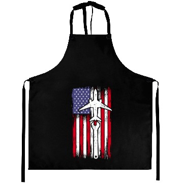Discover Aircraft Mechanic Aviation Usa Flag Aprons