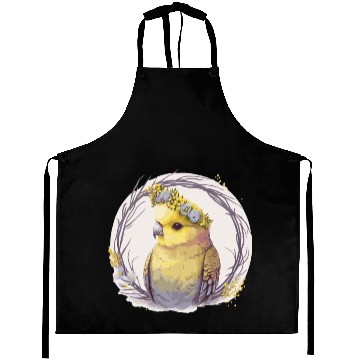 Discover Cute Yellow Budgie Parakeet Bird Flower Crown Pet Aprons