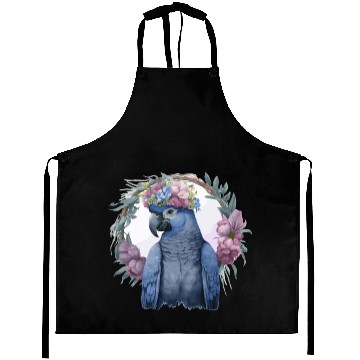 Discover Watercolor Hyacinth Macaw Parrot Bird Flower Crown Aprons
