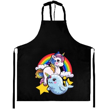 Discover Cute Horned Narwhal And Unicorn Animal Friends Aprons