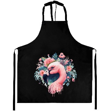 Discover Cute Pink Flamingo Tropical Bird Flower Crown Flor Aprons