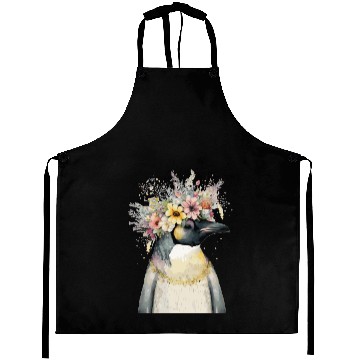 Discover Cute Emperor Penguin Seabird Flower Crown Floral B Aprons