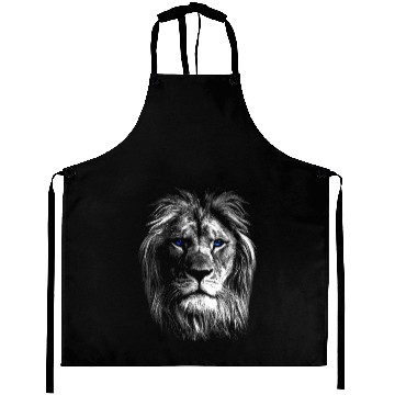 Discover Black White Art Lion Head With Blue Eyes Aprons