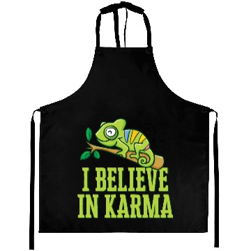 Discover Happy Green Chameleon Karma Believer Aprons