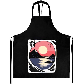 Discover zen cartoons japan nature mountains ocean Aprons