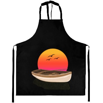 Discover Retro Sunset rowing boat Graphic Aprons