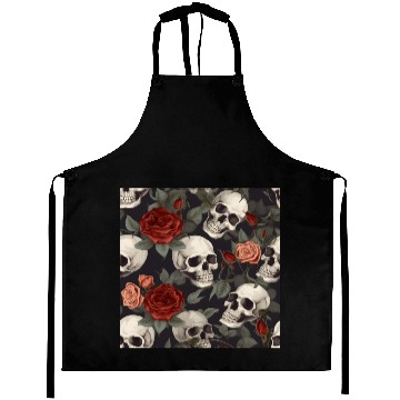 Discover Skulls & Red Roses Pattern Dark Elegant Gothic Aprons
