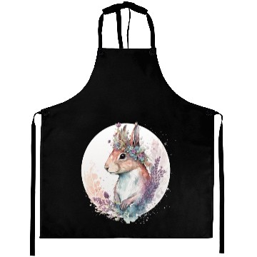 Discover Cute Watercolor Squirrel Flower Crown Animal Lover Aprons