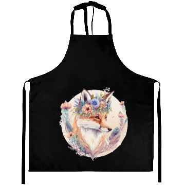 Discover Cute Watercolor Fox Flower Crown Boho Aesthetic Aprons
