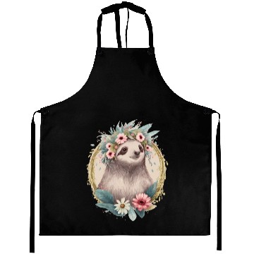 Discover Floral Sloth Flower Crown Cute Watercolor Aprons