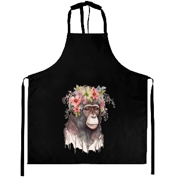 Discover Cute Monkey Flower Crown Floral Watercolor Aprons