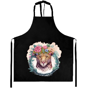 Discover Jaguar Flower Crown Floral Watercolor Aprons