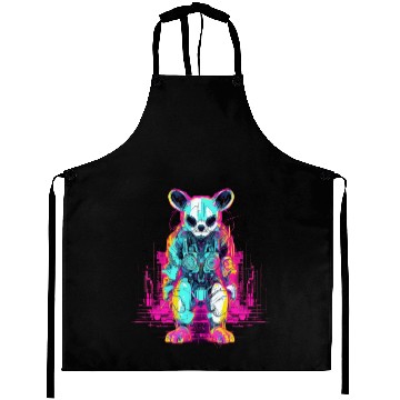 Discover Menacing Neon Panda Robot Aprons