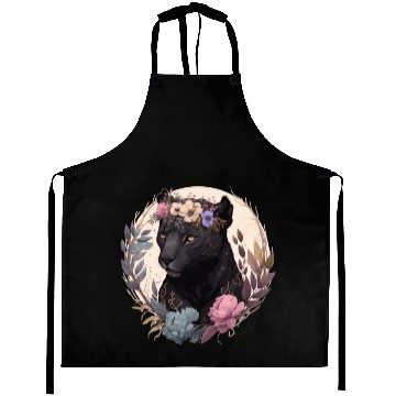 Discover Cute Black Leopard Watercolor Flower Crown Boho Ae Aprons