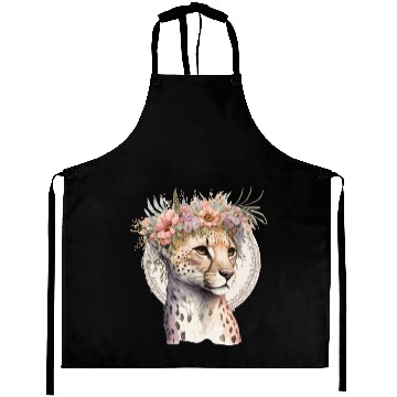 Discover Cute Cheetah Flower Crown Boho Aesthetic Aprons