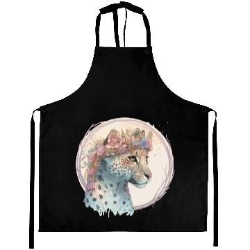 Discover Cute Cheetah Flower Crown Floral Watercolor Animal Aprons