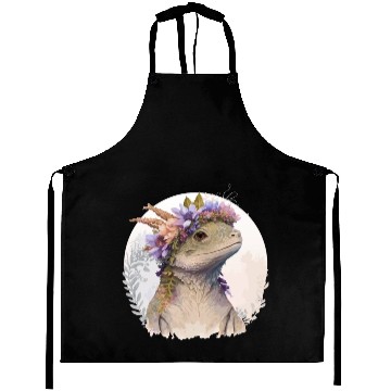 Discover Watercolor Lizard Flower Crown Floral Reptile Love Aprons