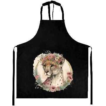 Discover Cute Watercolor Cheetah Flower Crown Safari Animal Aprons