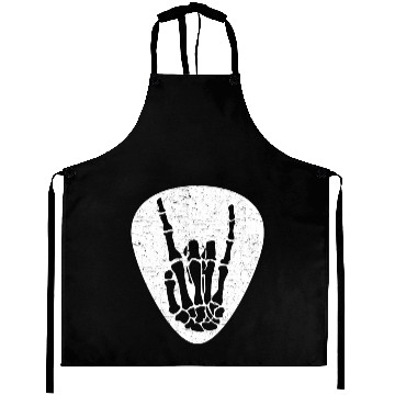 Discover Cool Rock And Roll Skeleton Hand On A Guitar Pick Aprons