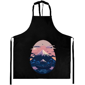 Discover Serene Mount Fuji Sunset Peaceful River Scenery Aprons