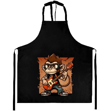 Discover Monkey Chimpanzee Playing Acousitc Rock Guitar Aprons