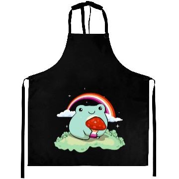 Discover Lesbian Pride Flag Cute Frog Mushroom Subtle LGBTQ Aprons