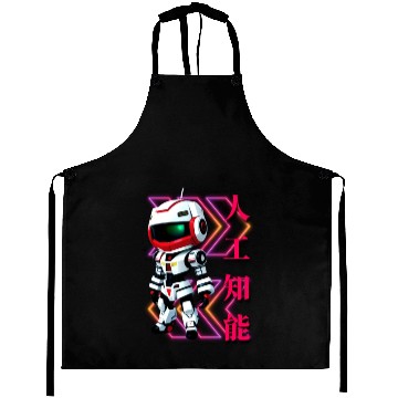 Discover Chibi Mecha: A Cute Cyberpunk Design 4 Aprons