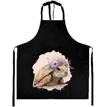 Discover Cute Watercolor Tortoise Turtle Flower Crown Anima Aprons