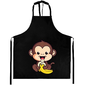Discover cute monkey eats a banana Aprons