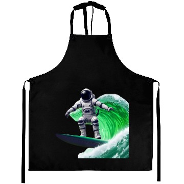 Discover Green waves surfing astronaut Aprons
