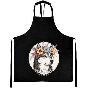 Discover Cute Siberian Husky Flower Crown Pet Dog Breed Flo Aprons
