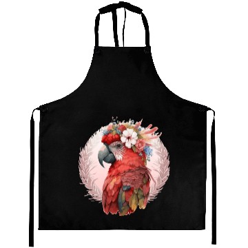 Discover Red Scarlet Macaw Flower Crown Parrot Watercolor B Aprons