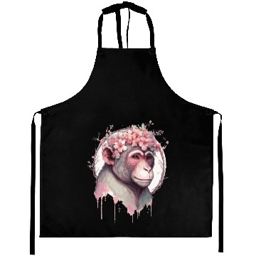 Discover Cute Watercolor Flower Monkey Chinese Zodiac Anima Aprons