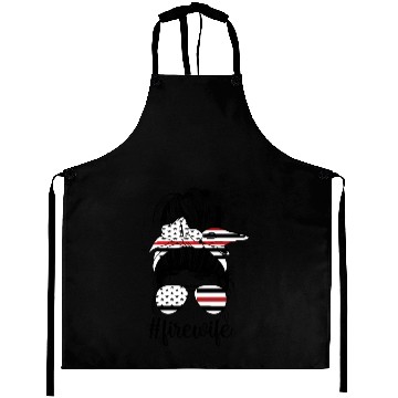Discover Fire Messy Bun Firefighter Thin Red Line Husband Aprons