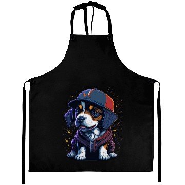 Discover Cute Border Collie Puppy Wearing Baseball Hat Aprons