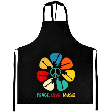 Discover Peace Love Music Guitar Flower Rock And Roll Aprons