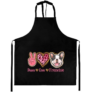 Discover Leopard Peace Love Frenchie Funny Dog Mom Mothers Aprons