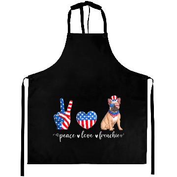 Discover Peace Love Frenchie Patriotic US Flag 4th July Aprons