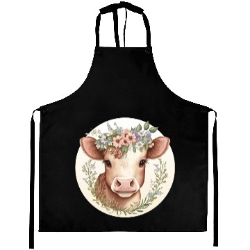 Discover Cottagecore Cute Baby Cow Calf Floral Farm Animal Aprons