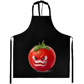 Discover A realistic tomato with angry face cartoon style Aprons