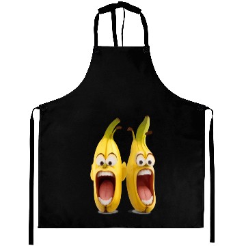 Discover A realistic two bananas with angry face screaming Aprons