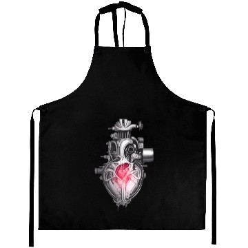Discover Realistic human heart like car engine ink drawing Aprons