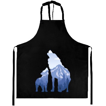 Discover Wolf And Puppy Husky Mountains Nature Hiking Aprons
