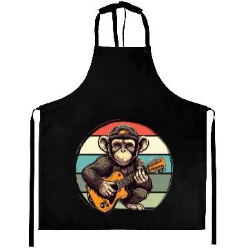 Discover Monkey Chimpanzee Playing Acousitc Rock Guitar Aprons
