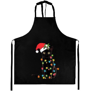 Discover Black Cat Santa Tangled Up In Lights Aprons
