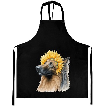 Discover Watercolor Belgian Sheepdog Sunflower Dog Breed Pe Aprons