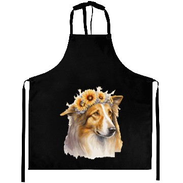 Discover Cute Collie Sunflower Dog Breed Pet Puppy Aprons