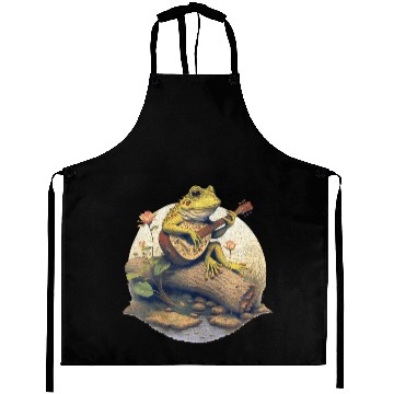 Discover Frog Playing Banjo On Log Vintage Aprons