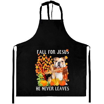 Discover Bulldog Autumn Fall For Jesus He Never Leaves Aprons